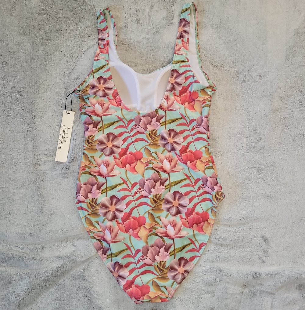 Nicole Miller Womens Size Small Floral Tropical 1 Piece Racerback Swimsuit Swim - Picture 6 of 10